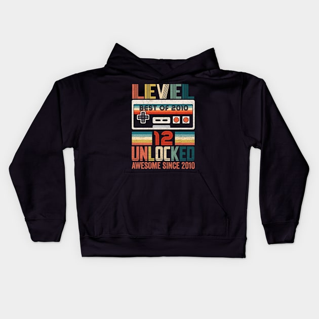 Vintage Level 12 Unlocked Video Gamer 12th Birthday Kids Hoodie by DanielHeresmo